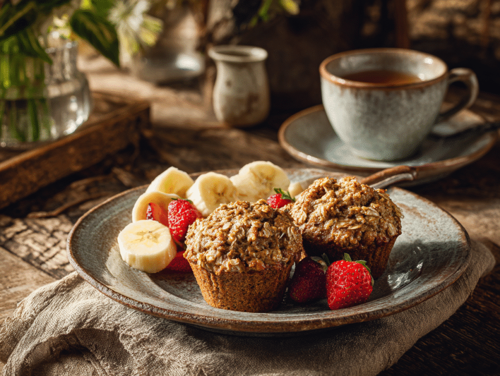 low-sugar muffins served with fruit for breakfast