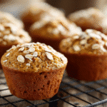 golden low-sugar banana oat muffins cooling on rack