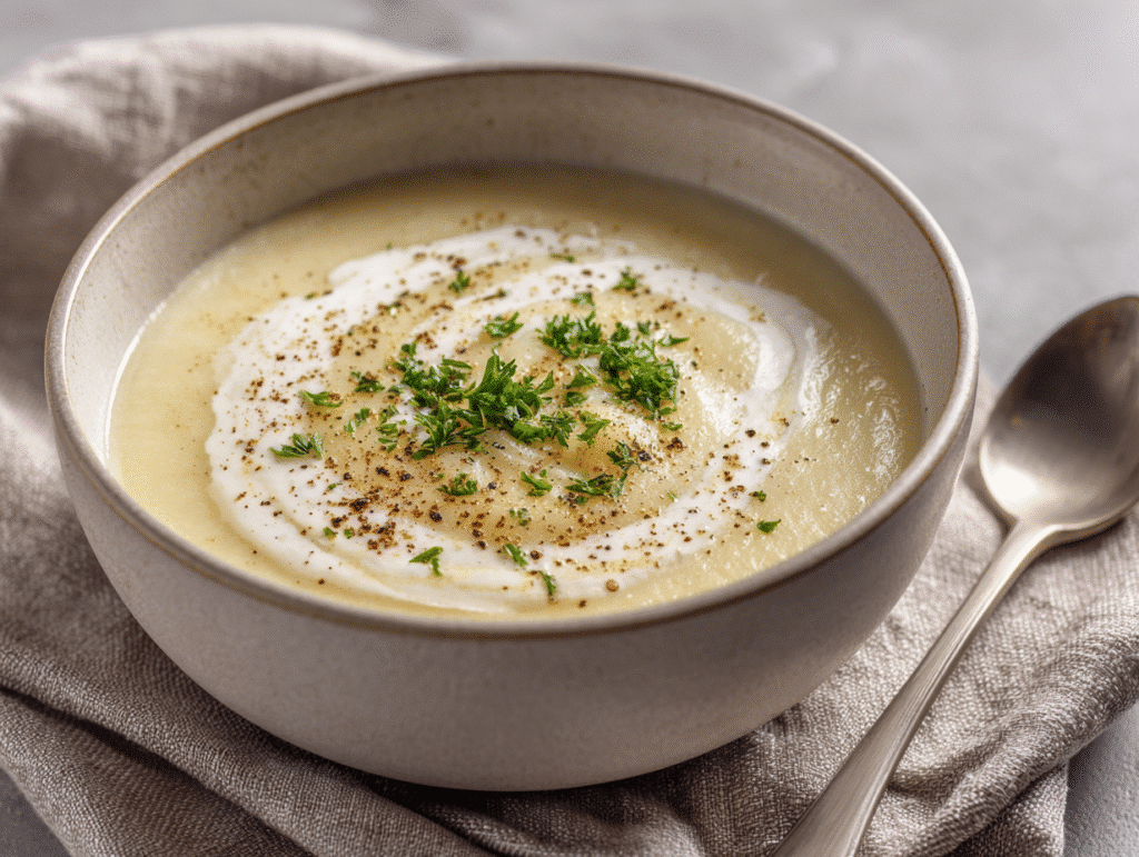 Classic creamy potato soup with parsley garnish