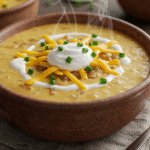 Creamy Loaded Potato Soup served in a rustic bowl