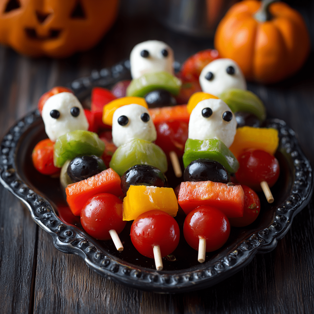 Spooky Creepy Snack Skewers with Halloween-themed ingredients – festive Halloween Food for Party