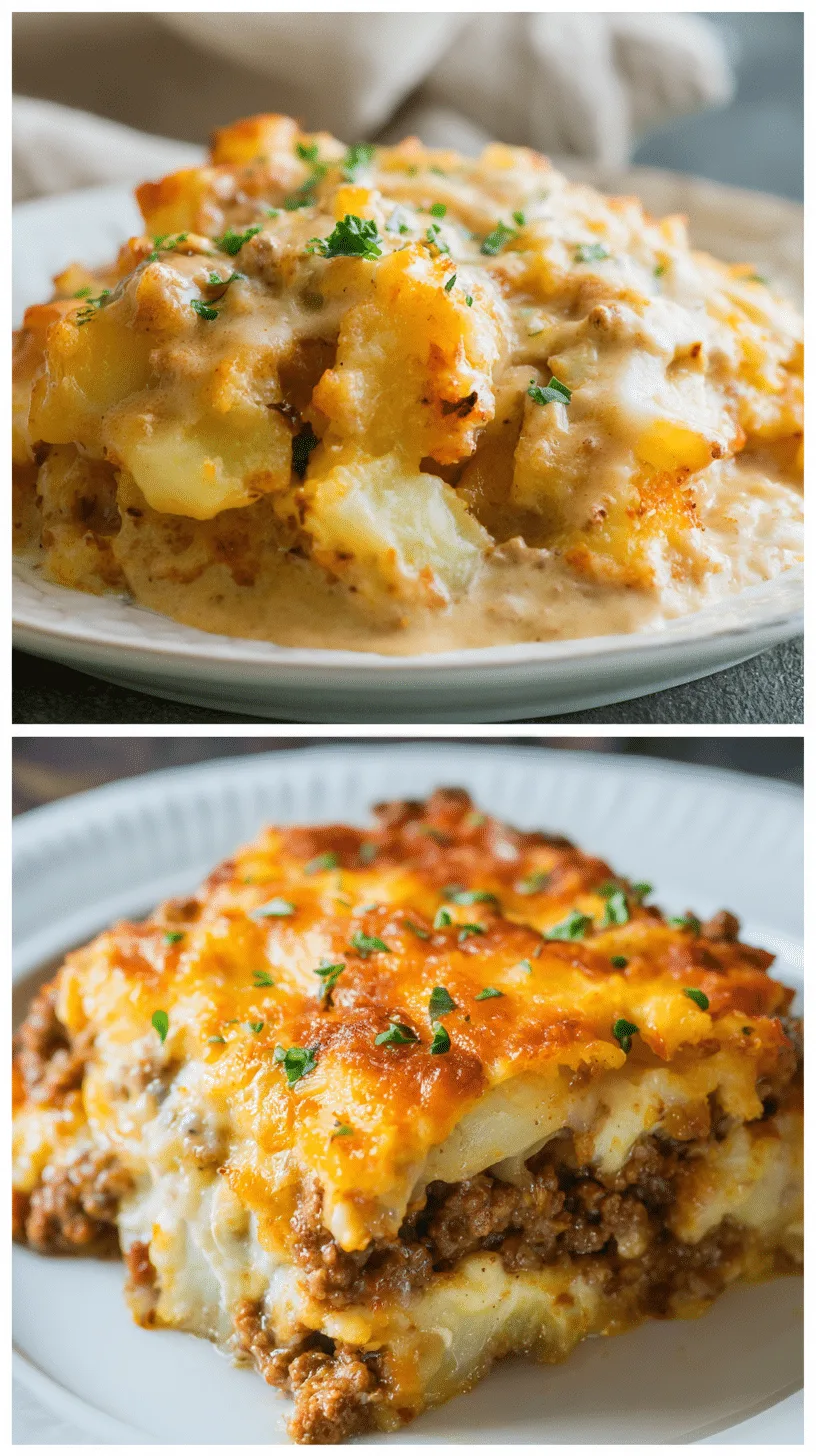 Delicious Slow Cooker Hamburger Casserole served in a rustic dish – easy family dinner
