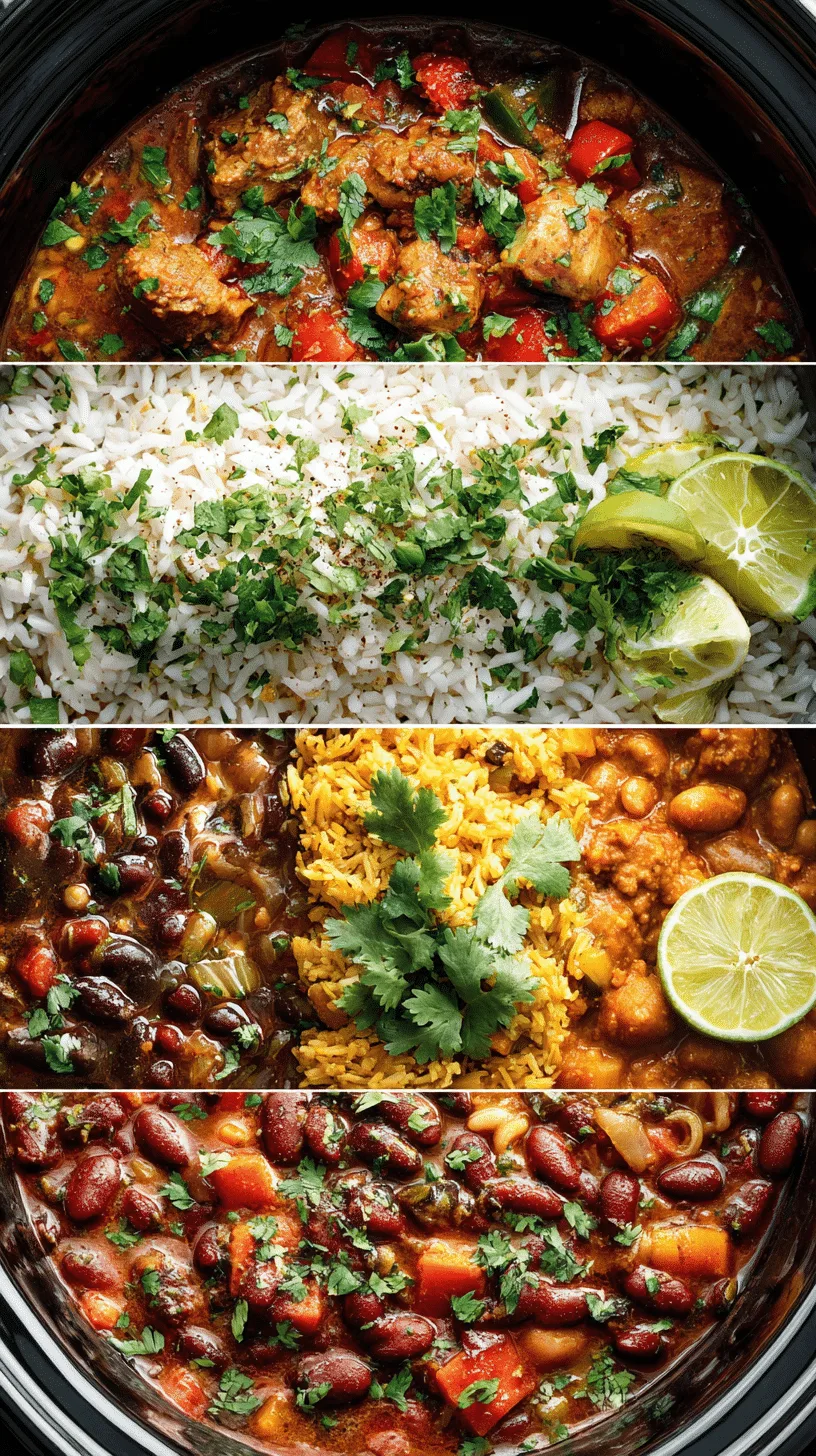 A variety of delicious slow cooker dishes beautifully arranged – weeknight dinner ideas