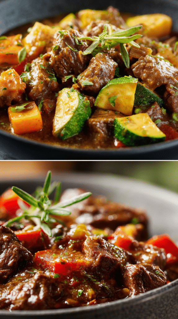 Delicious Keto Crockpot Beef Stew served in a rustic bowl – easy slow cooker dinner