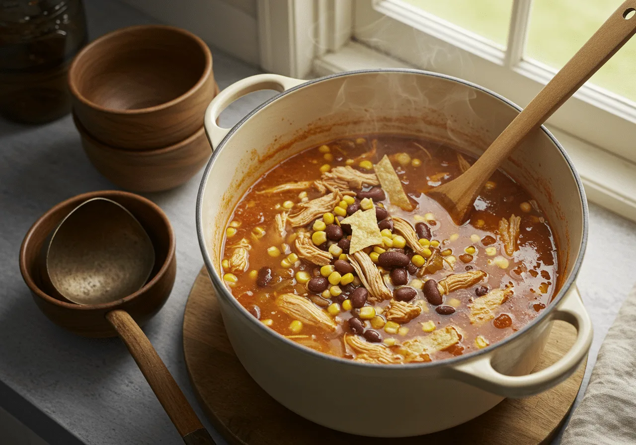 Quick chicken tortilla soup in a pot