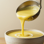 Ladling creamy potato soup into bowl