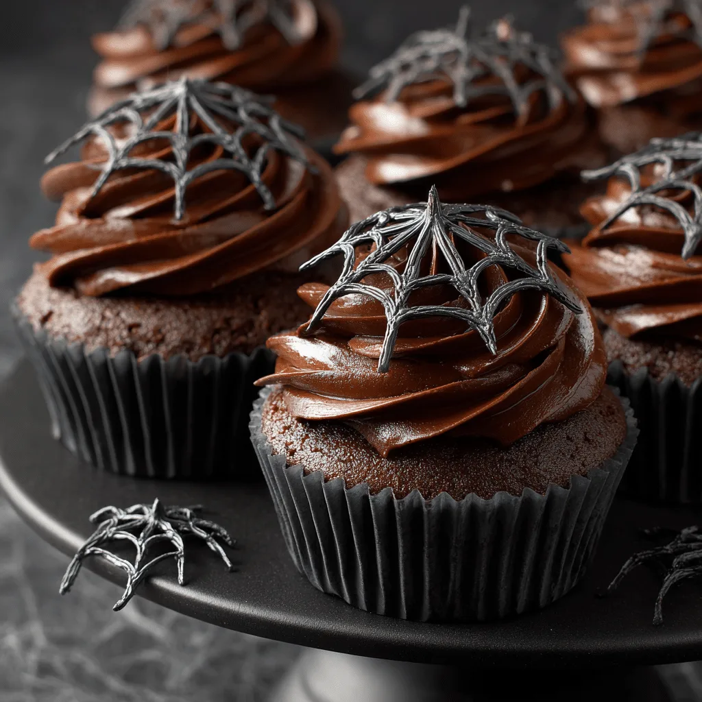 Spiderweb Cupcakes with black frosting and white icing webs