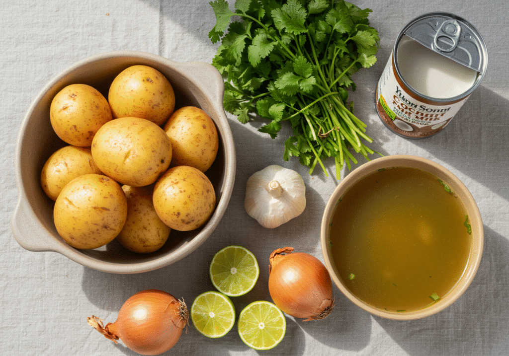 Plant-based ingredients for vegan potato soup