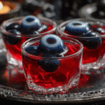 Chilling Halloween Eyeball Jello Shots with glowing red jelly and lifelike lychee-blueberry eyes