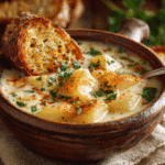 Cheese pull from cheddar potato soup