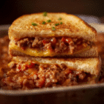 Ultimate Sloppy Joe Grilled Cheese on Texas toast with homemade sauce.​