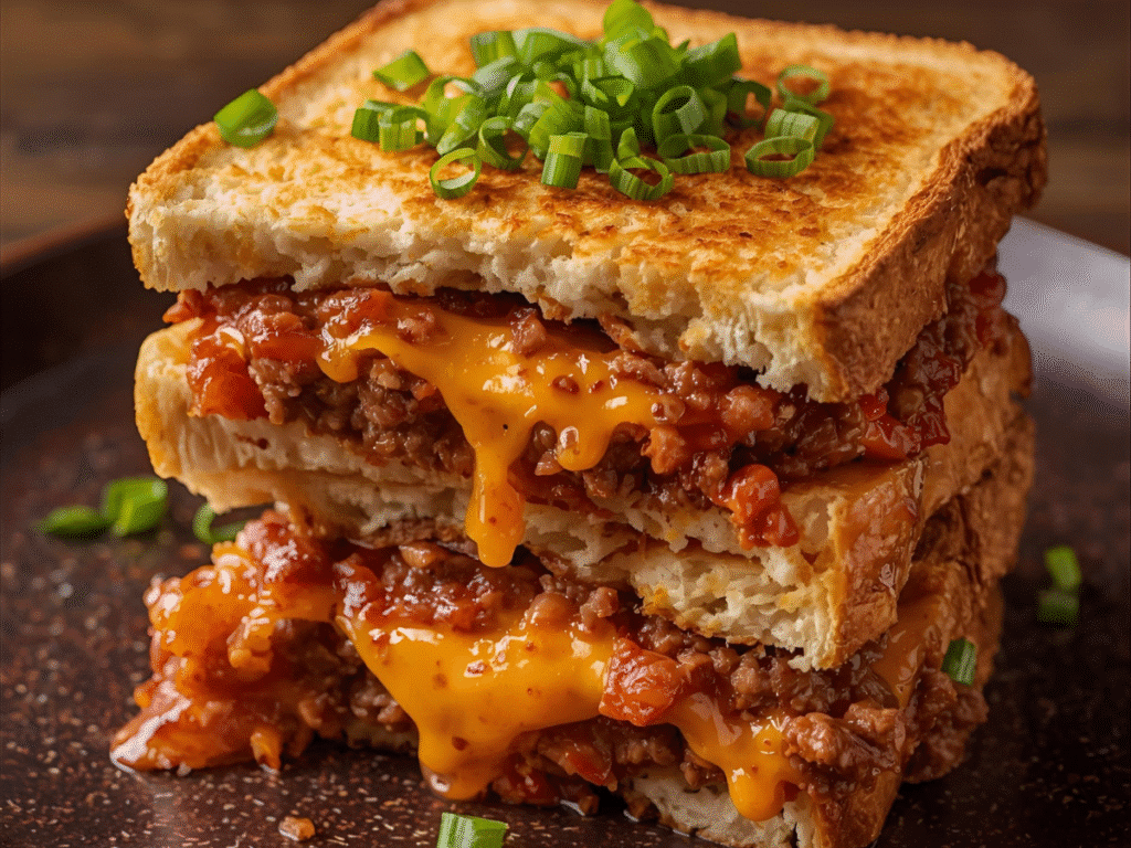 Ingredients for Sloppy Joe Grilled Cheese—Texas toast, cheddar, sloppy joe sauce basics, butter.​