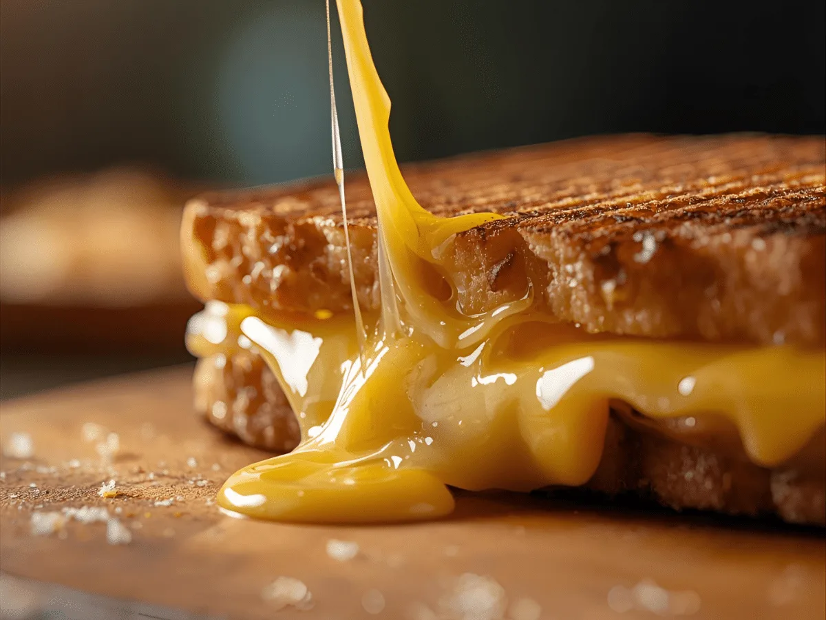Ultimate grilled cheese sandwich with perfectly melted cheese on sourdough, crisp golden crust