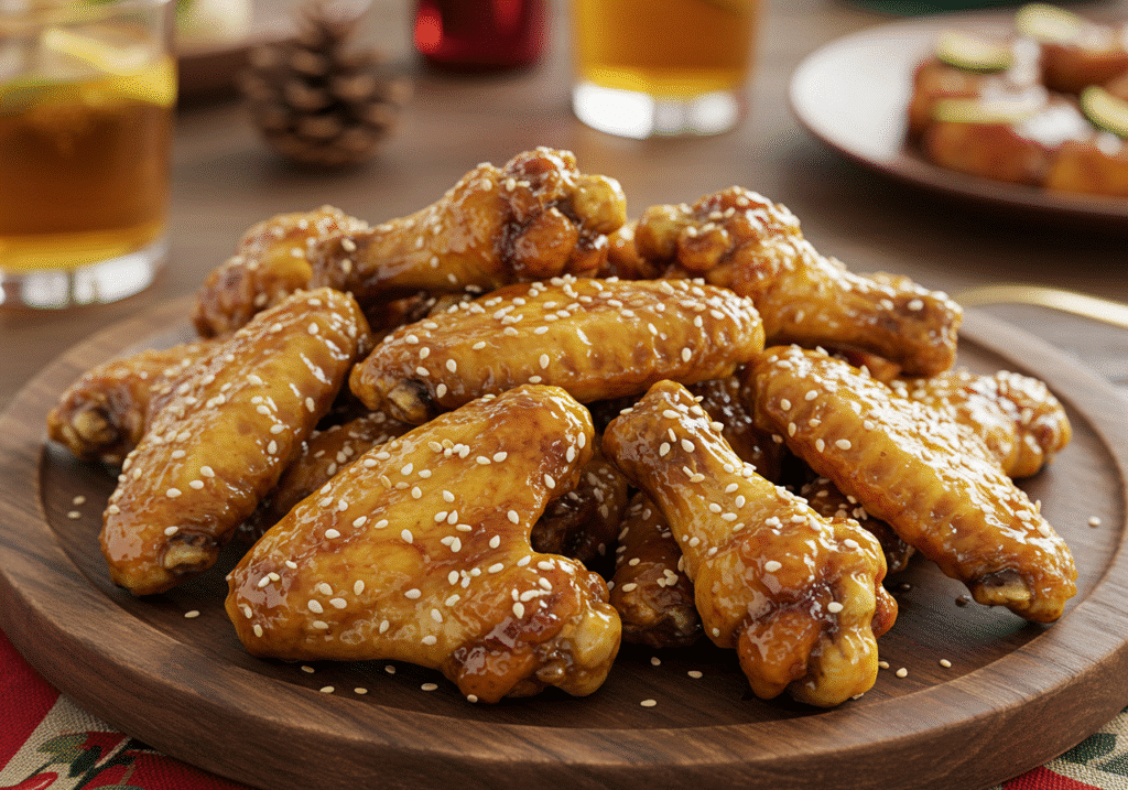 Honey mustard chicken wings on a plate, served family-style