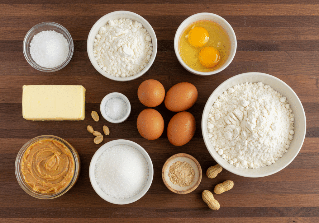 Peanut butter jar with flour, sugar, eggs