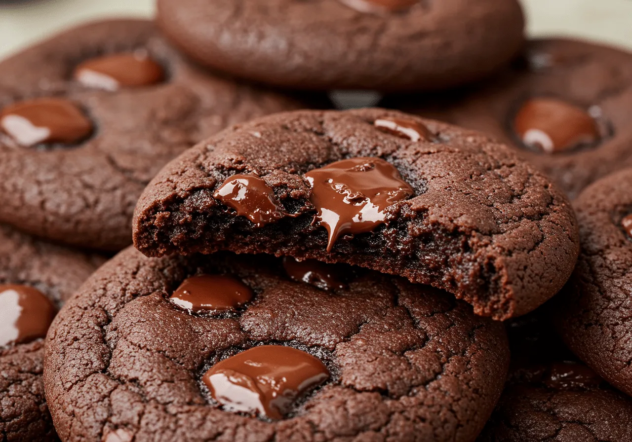 Double chocolate cookie with gooey chocolate inside