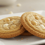Cookie broken to show white chocolate and nuts