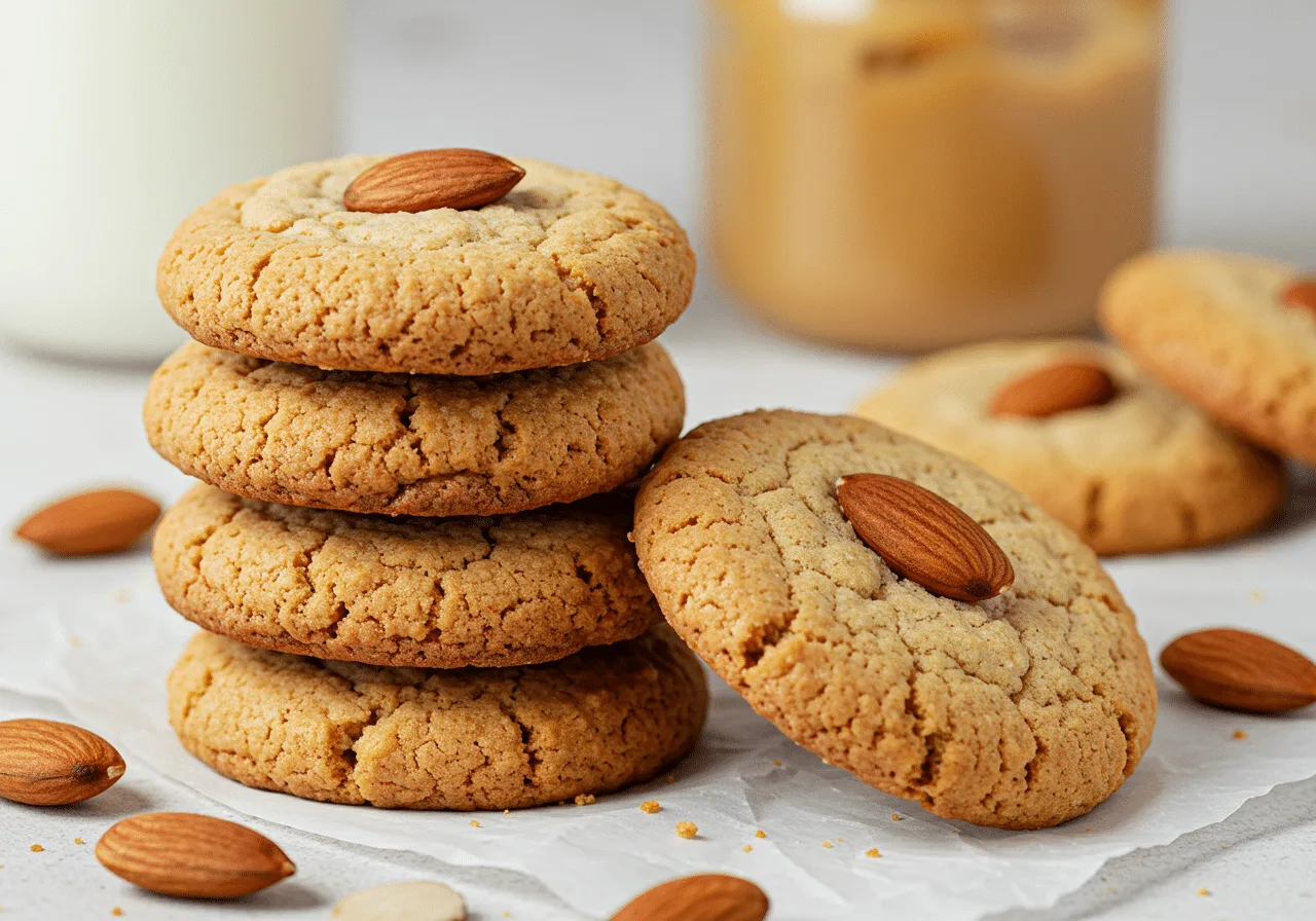 Soft-baked Almond Butter Cookies with a golden-brown texture and nutty aroma.