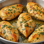 Golden-brown chicken thighs in garlic butter sauce with herbs 2