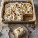 V3 Alt: Southern pineapple pecan pound cake with cream cheese icing on a white plate.