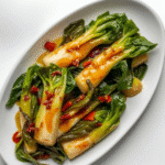 Alt: Glossy bokchoy in soy‑ginger sauce;