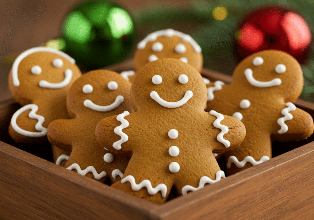 Gingerbread cookies shaped as stars and hearts