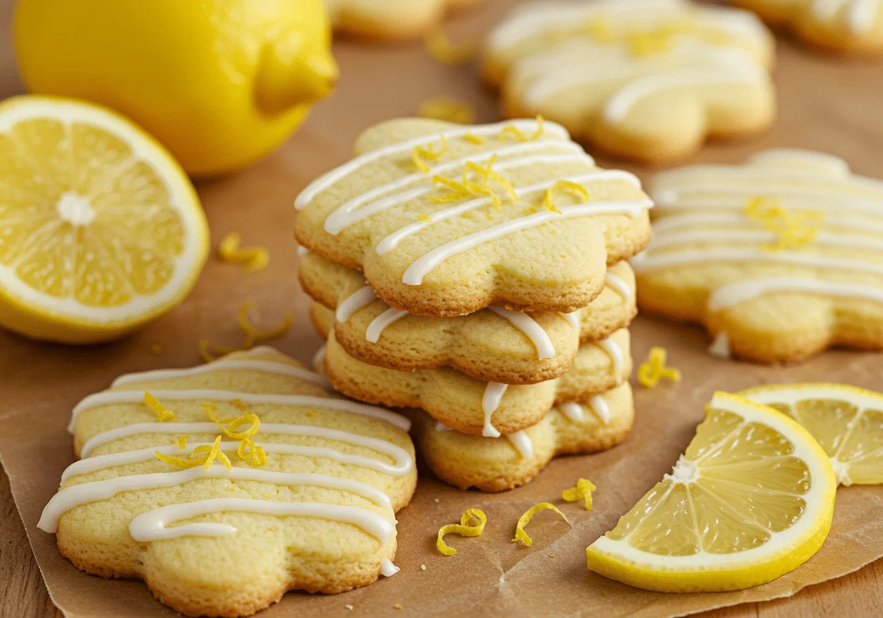 Golden Lemon Shortbread Cookies with a light citrus glaze, perfectly crisp on the edges and soft in the center, ideal for spring baking and dessert trays."