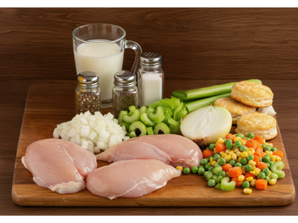 Chicken Pot Pie Crockpot: chicken pot pie ingredients.