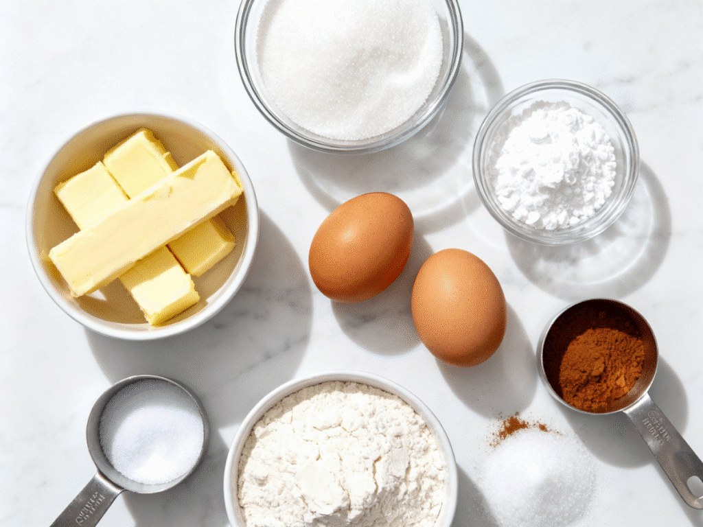 Cinnamon sticks, sugar, flour, butter