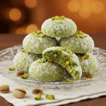 Pistachio cookie broken showing soft interior