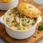 Autumn chicken pot pie served hot.
