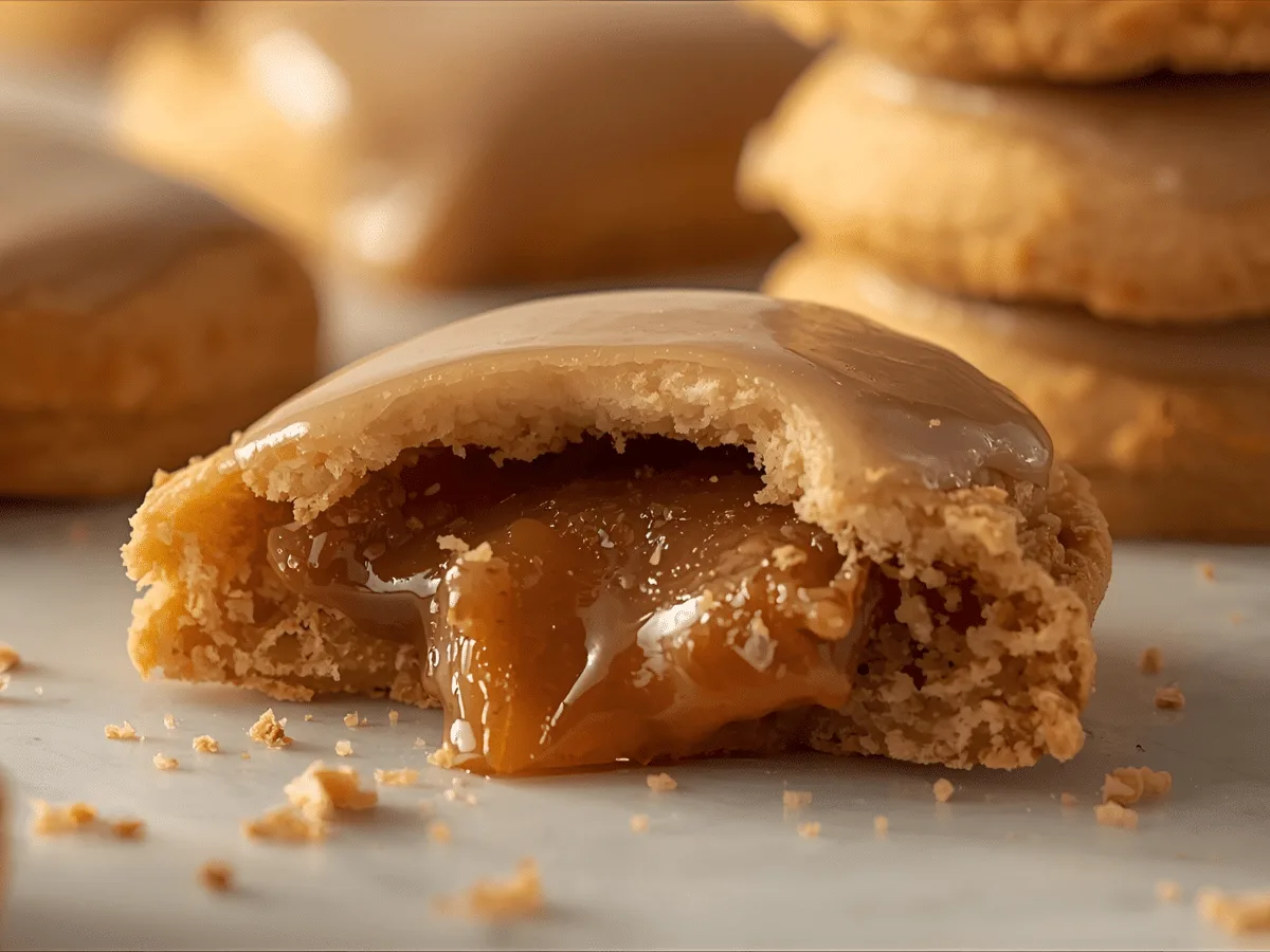 Brown Sugar Pop Tart Cookies with cinnamon filling and icing, warm and glossy finish.