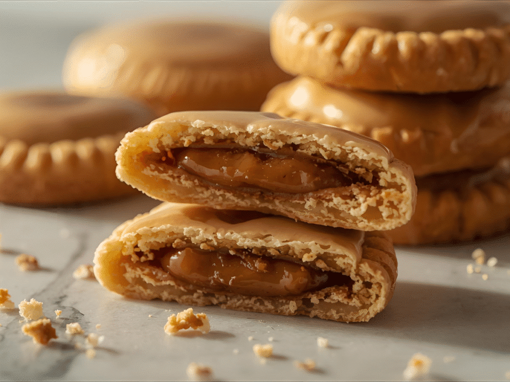 Iced Brown Sugar Pop Tart Cookies on parchment with glossy drizzle.
