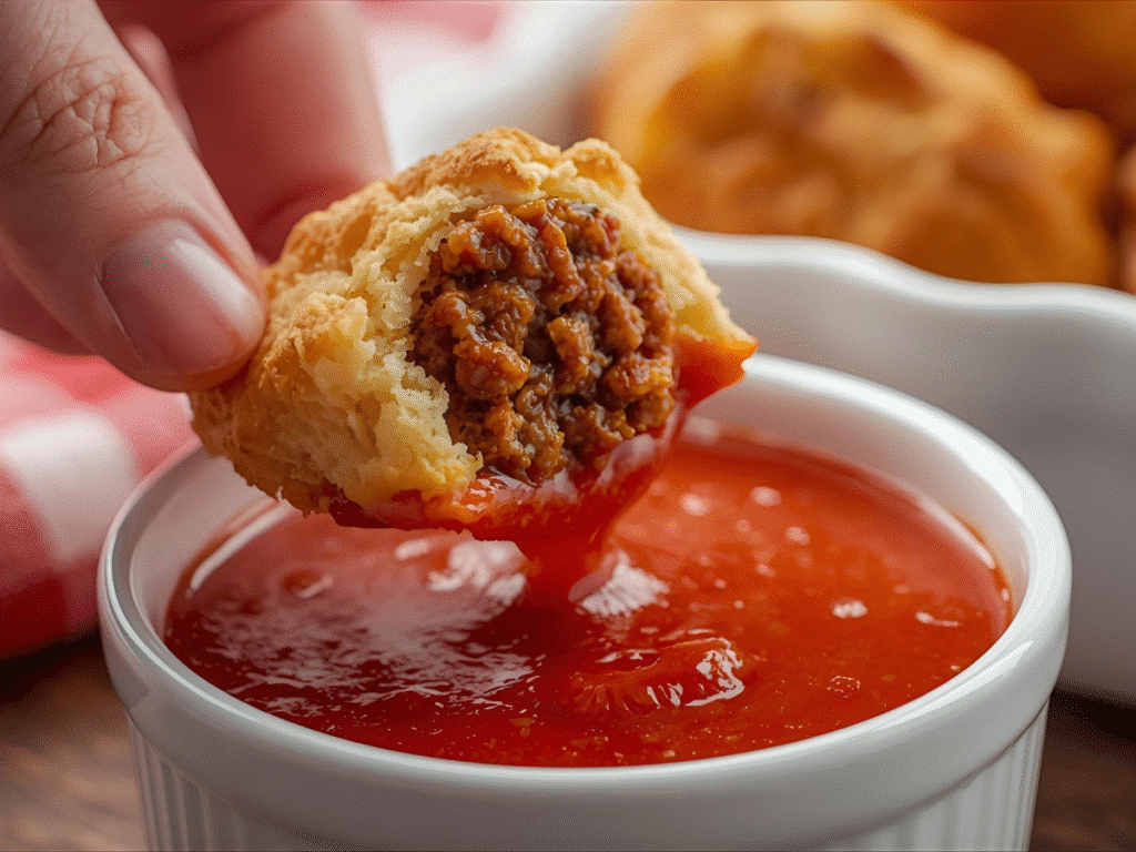 V2 Alt: Golden biscuit wrapped meatballs with garlic butter sheen.