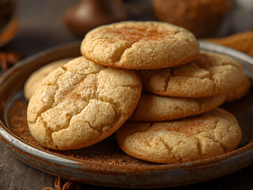 Thick Chewy Snickerdoodle Cookies close-up with cinnamon sugar sparkle.