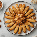 Almond biscotti hero shot with crema-topped espresso, crisp texture and nutty crumb.