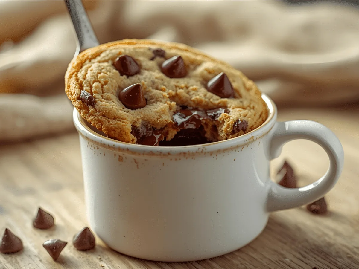 Gooey chocolate chip Mug Cookie in 1 Minute, Easy Mug Cookie, Microwave Mug Cookie Recipe, Dessert In A Mug.