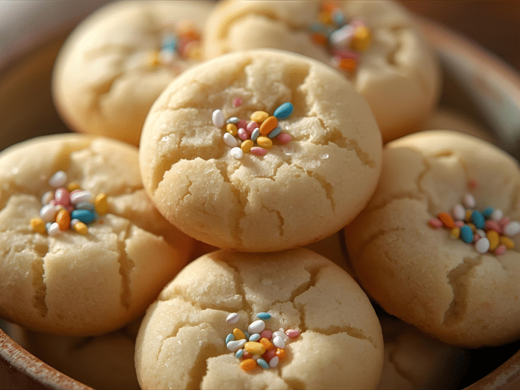 Easy sugar cookies topped with rainbow nonpareils.​