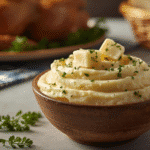Alt: Classic mashed potatoes in a rustic bowl with black pepper;
