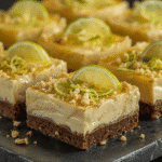 Key Lime Pie Bars on graham crust with key lime zest garnish.