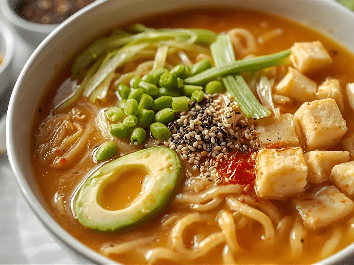Creamy Miso Peanut Ramen Bowls with chili oil and bok choy.