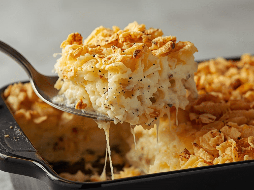 Alt: Ultimate Funeral Potatoes Casserole with Cornflake Topping.