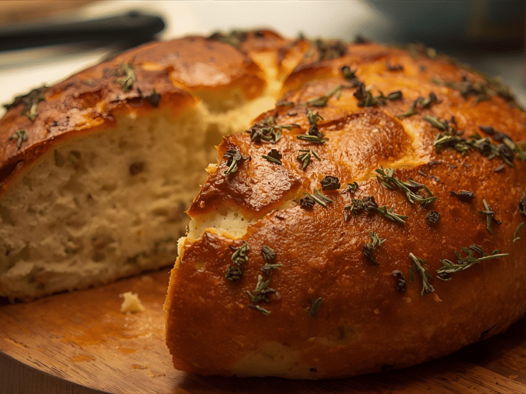 Sliced garlic herb artisan bread