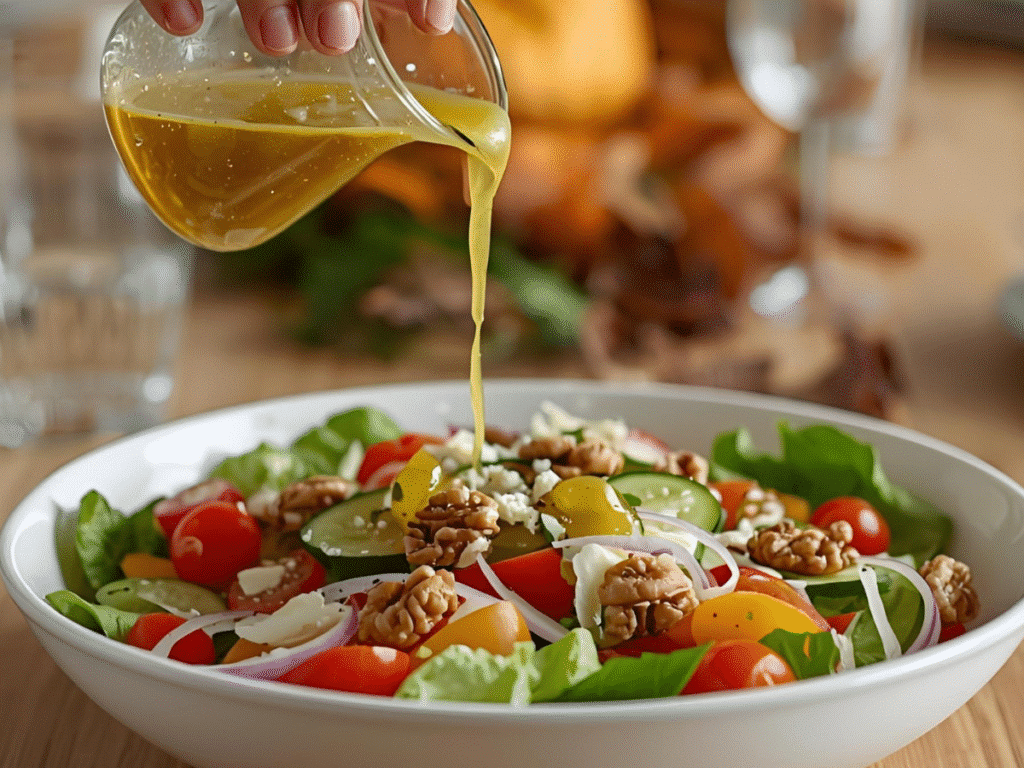 | Alt: Salad for turkey dinner with cucumbers and tomatoes