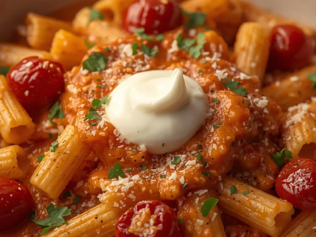 Garlic pasta recipe overhead