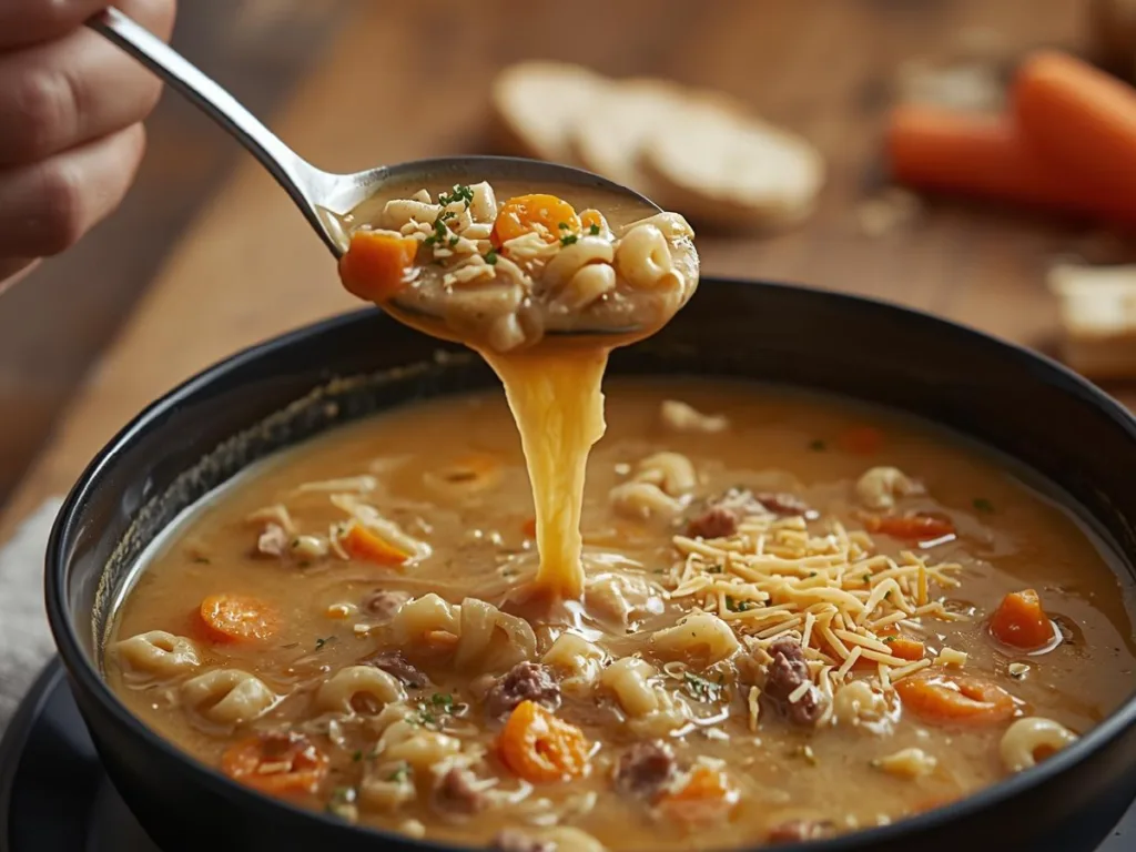 Easy Beef and Macaroni Soup.