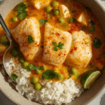 | Alt: Close up of Brazilian Fish Stew texture with peppers. |