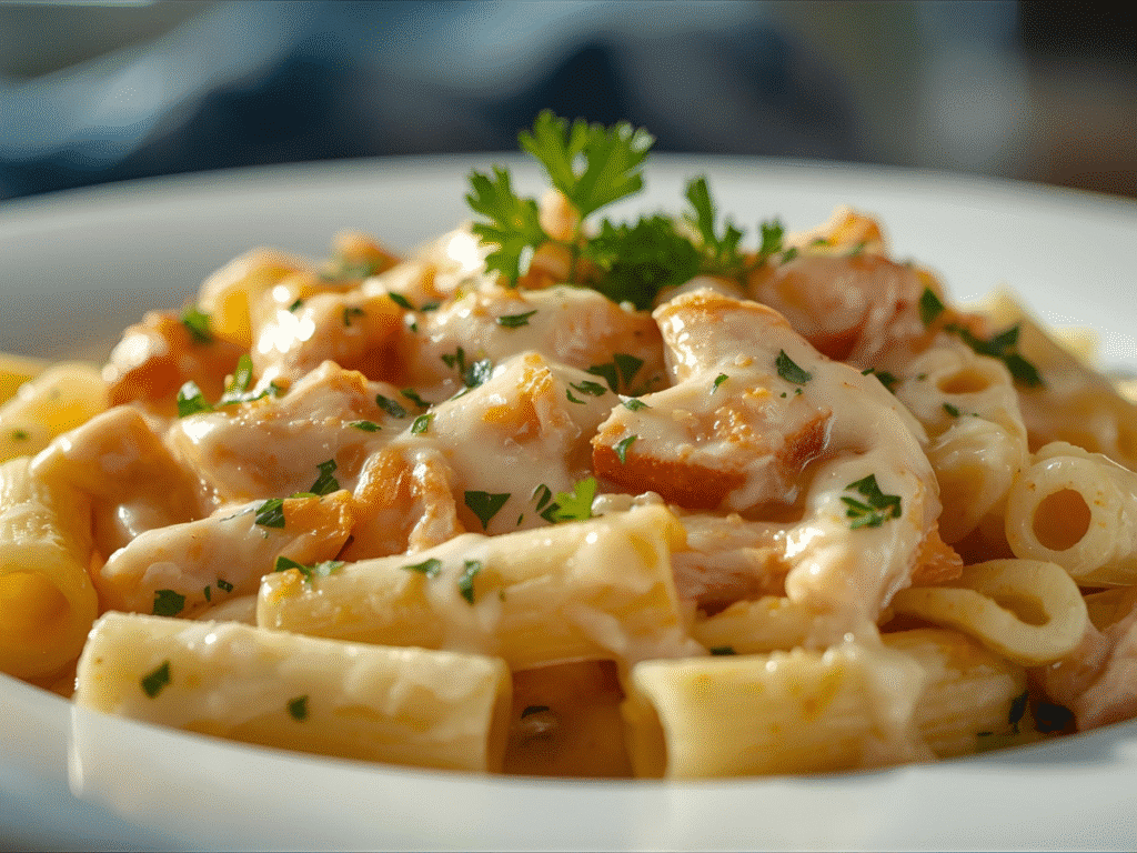 Alt="Ingredients for homemade chicken alfredo rigatoni