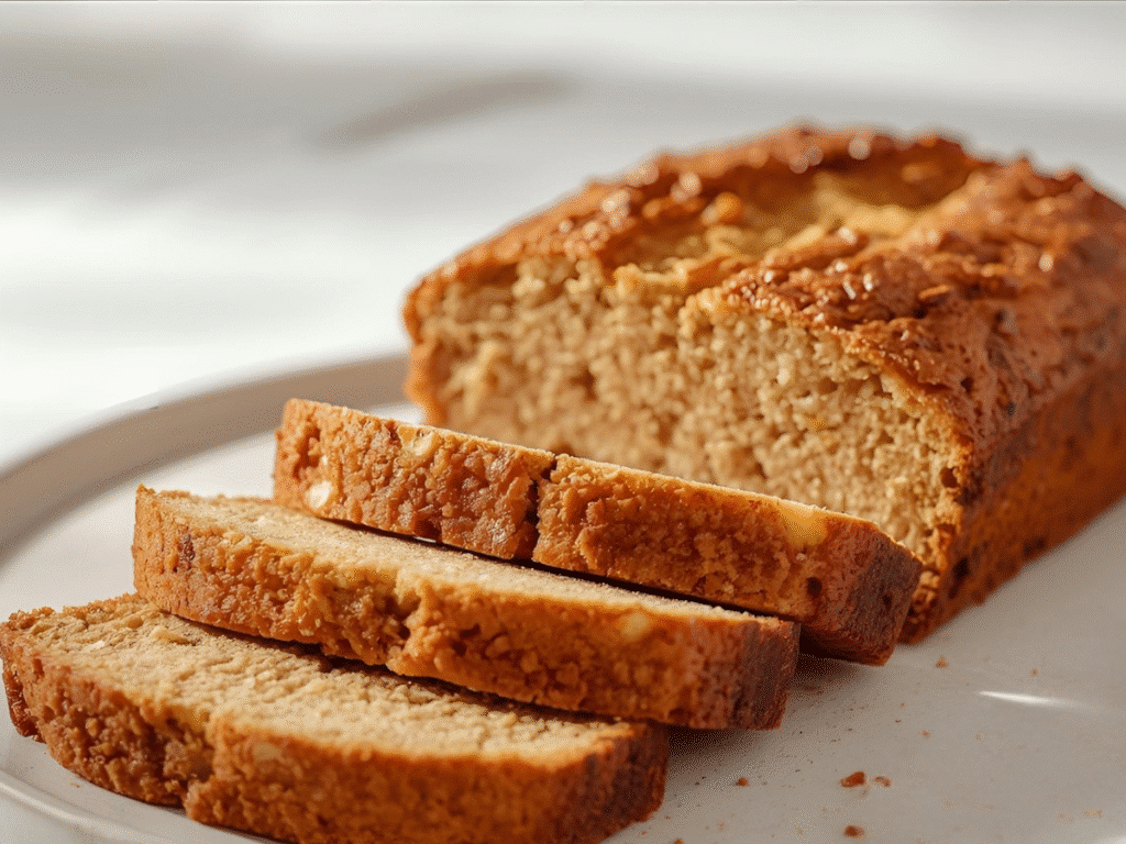 Best Healthy Banana Bread Recipe ingredients flatlay showing Ripe Bananas, eggs, oats, and Protein Powder.