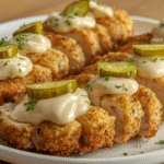 Alt Text: Raw ingredients for parmesan chicken including pickles and panko.